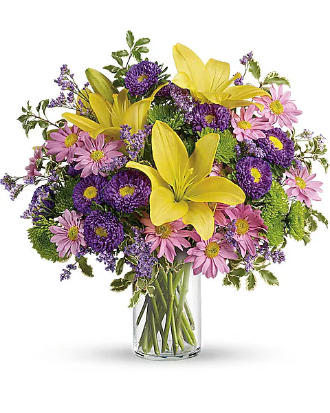 Green bouquet of flowers in a glass vase deluxe size for Saint Patrick's Day