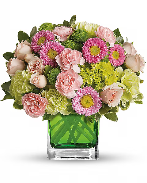 Saint Patrick's Day bouquet of flowers in a glass vase standard size